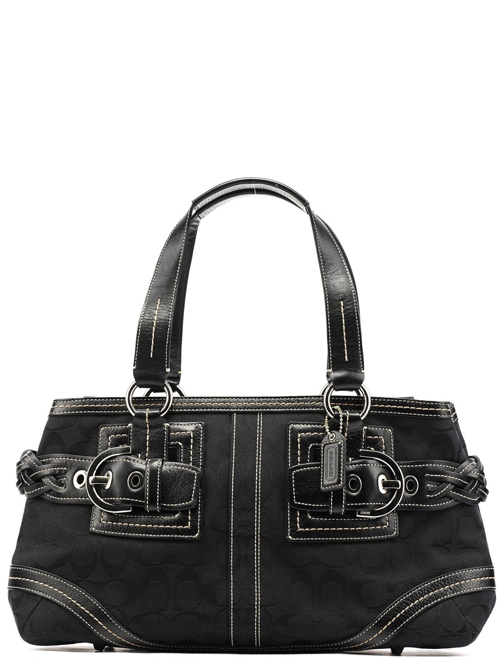 COACH 05089 Soho Signature Black Jacquard Braided Leather Baguette Shoulder Bag